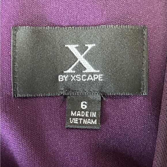 NWT Xscape | Purple Lace Sleeve Chiffon V Neck Flutter Ruffle Gown Dress 6 - Picture 8 of 12